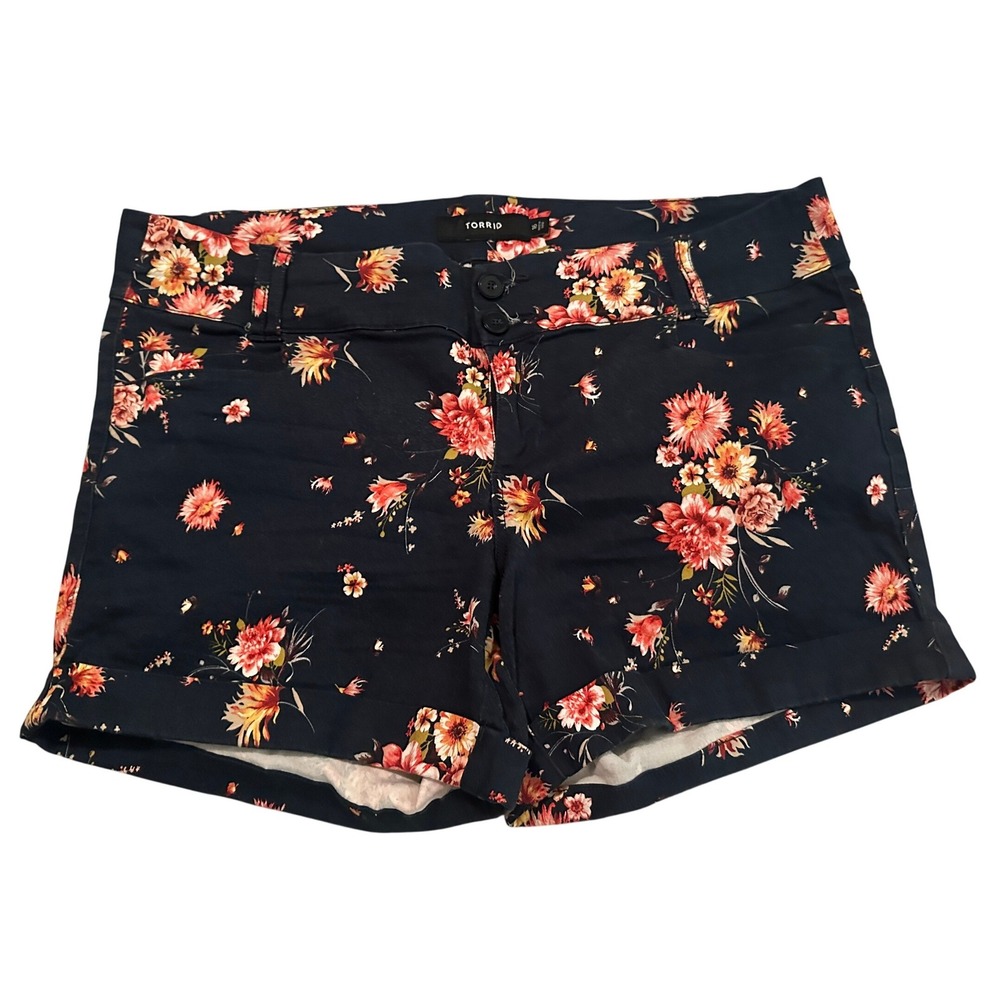 Torrid Womens Navy Blue Floral Cuffed Chino Shorts Plus Size 16 Stretch 11739115